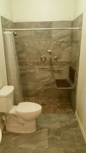 Tile Roll In Shower with Folding Shower Bench